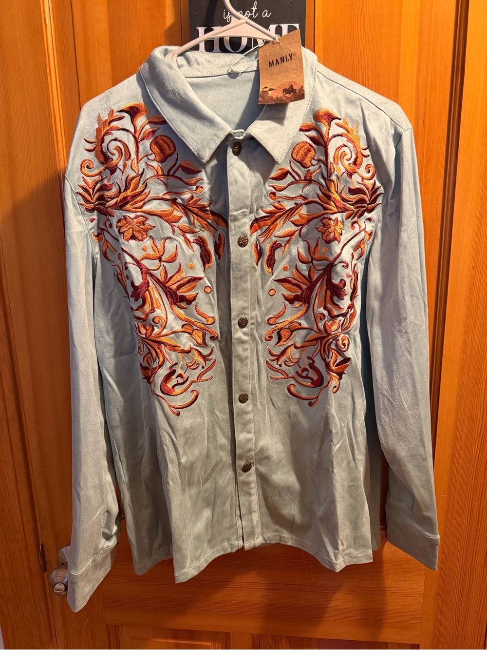 Manly Light Blue Embroidered Western Button-Down Shirt